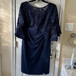 Adrianna Papell Navy floral lace combo dress. NWT